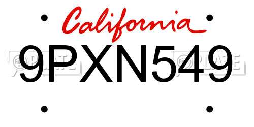 9PXN549 California License Plate
