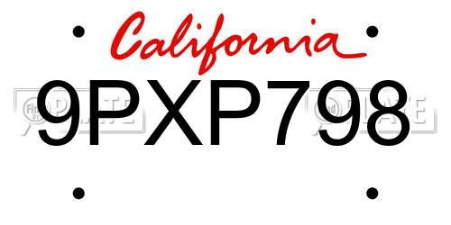 9PXP798 California License Plate