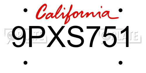 9PXS751 California License Plate