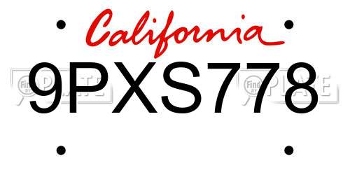 9PXS778 California License Plate