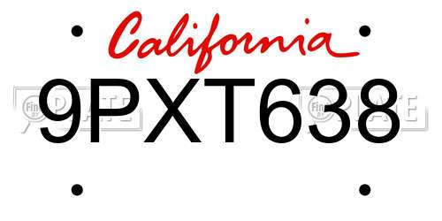 9PXT638 California License Plate