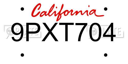 9PXT704 California License Plate