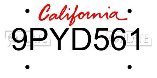 9PYD561 California License Plate