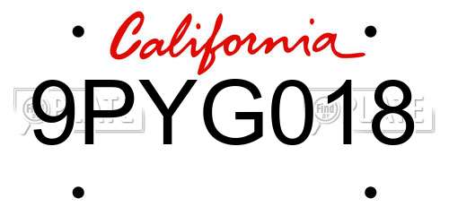 9PYG018 California License Plate