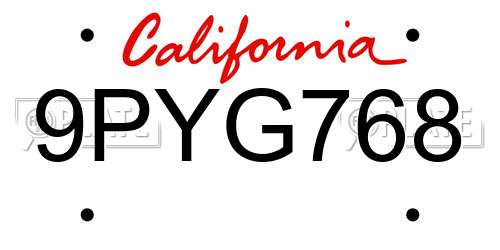 9PYG768 California License Plate