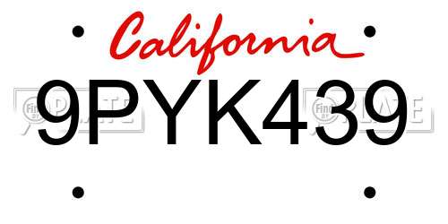 9PYK439 California License Plate