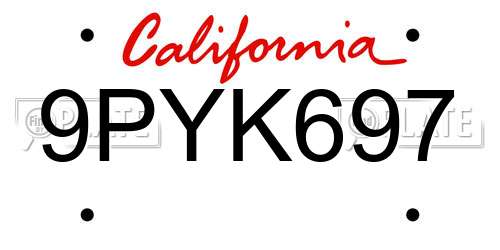 9PYK697 California License Plate
