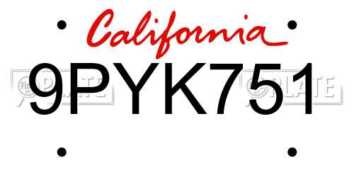 9PYK751 California License Plate