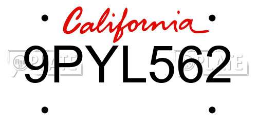 9PYL562 California License Plate