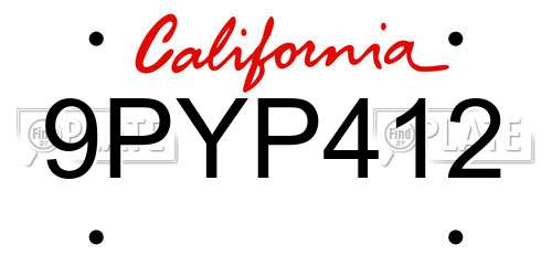 9PYP412 California License Plate