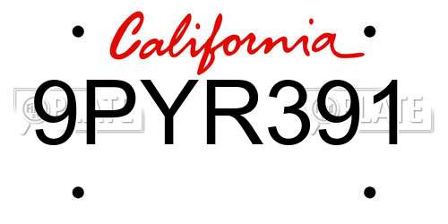 9PYR391 California License Plate