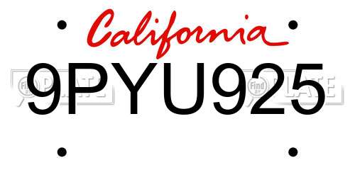9PYU925 California License Plate