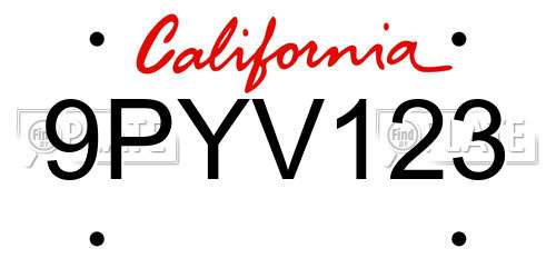 9PYV123 California License Plate