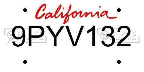 9PYV132 California License Plate
