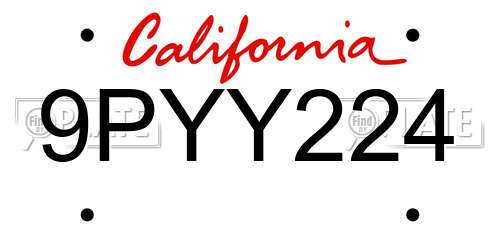 9PYY224 California License Plate