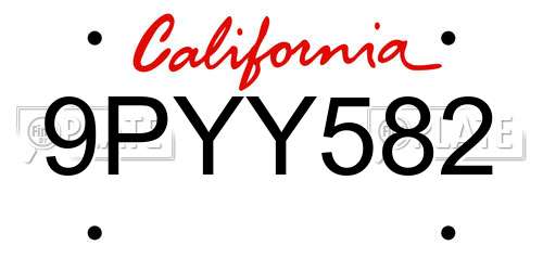 9PYY582 California License Plate