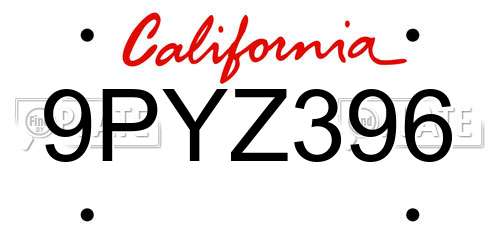 9PYZ396 California License Plate