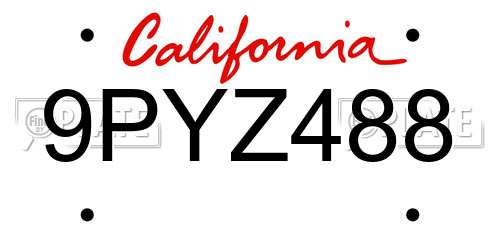 9PYZ488 California License Plate