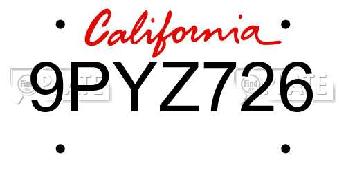 9PYZ726 California License Plate