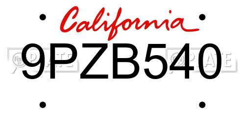 9PZB540 California License Plate
