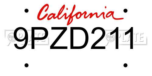 9PZD211 California License Plate