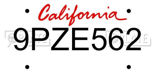 9PZE562 California License Plate