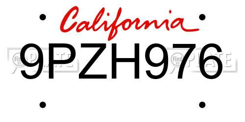 9PZH976 California License Plate