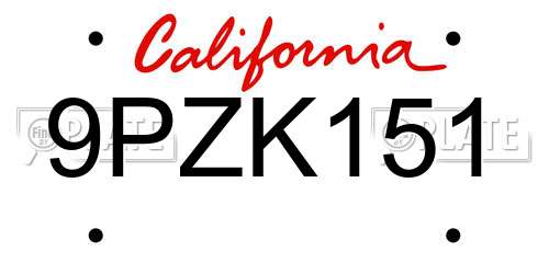 9PZK151 California License Plate