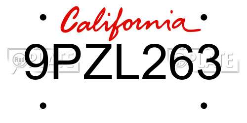 9PZL263 California License Plate