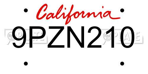 9PZN210 California License Plate