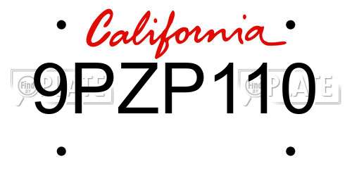9PZP110 California License Plate
