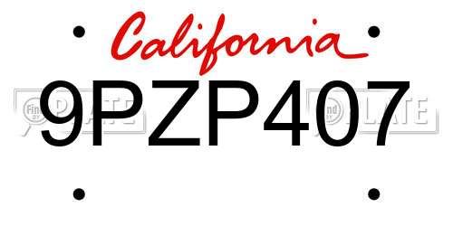 9PZP407 California License Plate