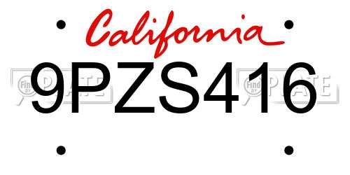 9PZS416 California License Plate