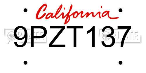 9PZT137 California License Plate