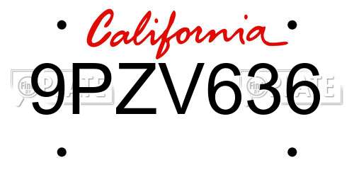 9PZV636 California License Plate