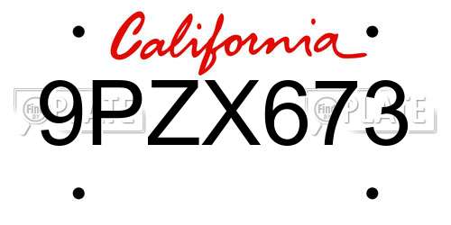 9PZX673 California License Plate