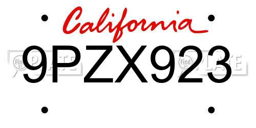9PZX923 California License Plate