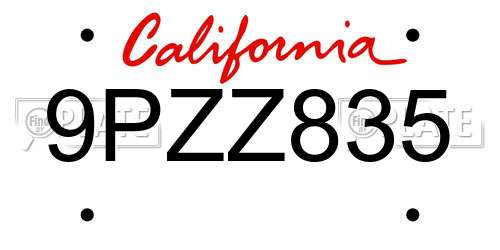 9PZZ835 California License Plate