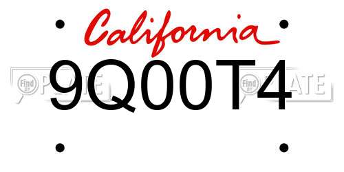 9Q00T4 California License Plate