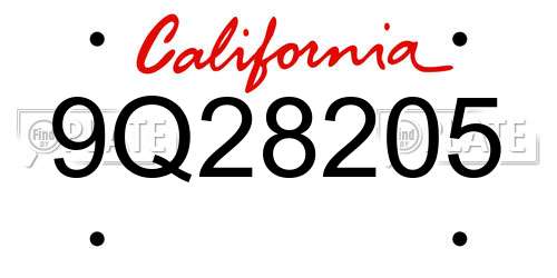 9Q28205 California License Plate