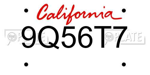 9Q56T7 California License Plate