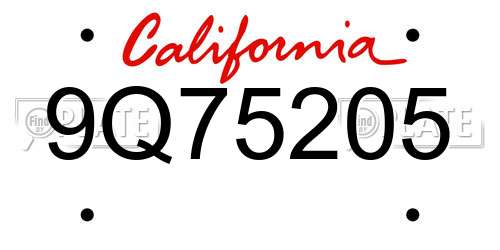 9Q75205 California License Plate