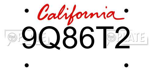 9Q86T2 California License Plate