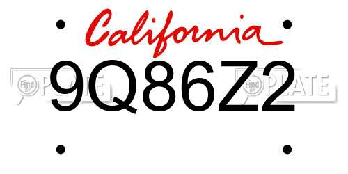9Q86Z2 California License Plate