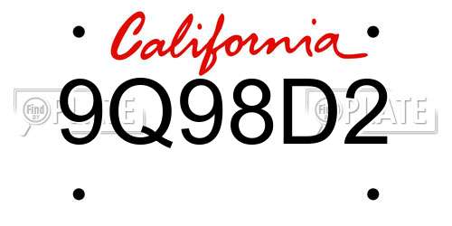 9Q98D2 California License Plate