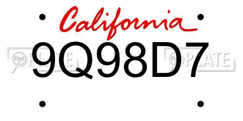 9Q98D7 California License Plate