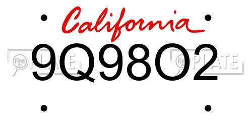 9Q98O2 California License Plate
