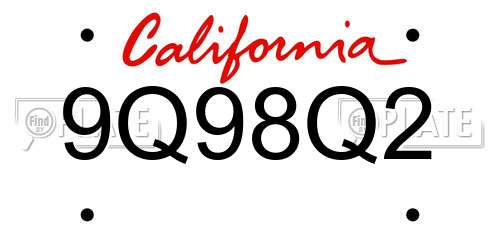 9Q98Q2 California License Plate