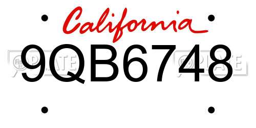 9QB6748 California License Plate