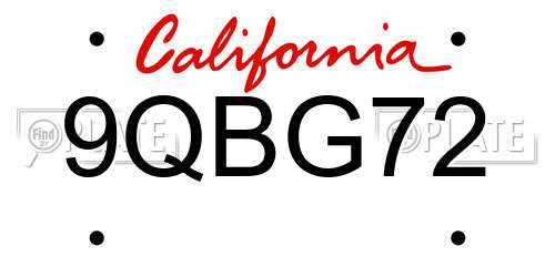 9QBG72 California License Plate